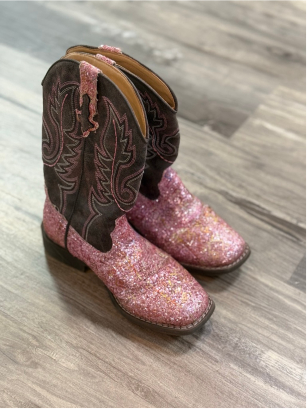 Roper Girls Pink Glitter Cowboy Boots Size 2 Western Boots